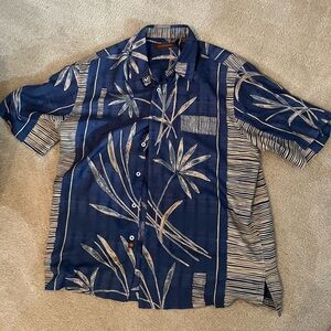 Men's Tori Richard Blue Tropical Print SS Shirt 70cotton/30silk XL